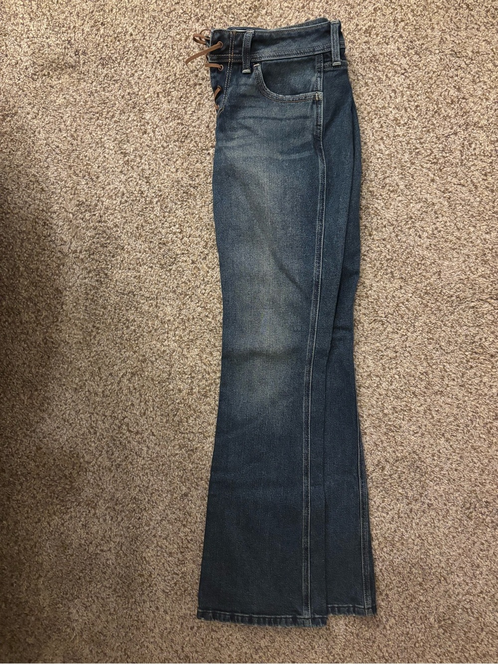 Hollister Dark Blue Flare Jeans with Lace-Up Waist